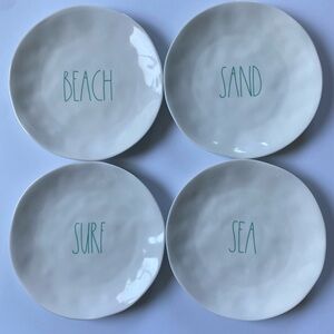Rae Dunn Dinner Plates 9.75” Melamine Beach SEA SURF SAND Hammered set of 4 EUC